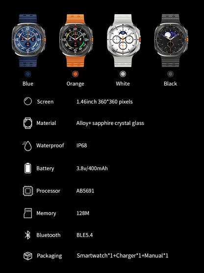 Smart Watch 8 Ultra 2025 Color Matching GPS Compass Smart Watch BT call NFC IP68 Waterproof 4GB Health monitoring Reduction 100%