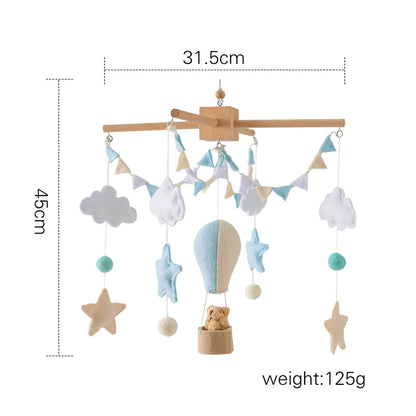 Baby Wooden Rattles Bed Bell Soft Felt Cartoon Elephant Cloudy Star Hanging Bed Bell Mobile Crib Montessori Education Toys