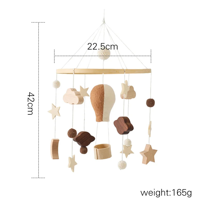 Baby Wooden Rattles Bed Bell Soft Felt Cartoon Elephant Cloudy Star Hanging Bed Bell Mobile Crib Montessori Education Toys
