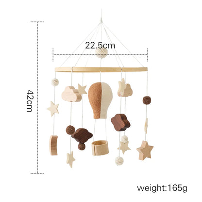 Baby Wooden Rattles Bed Bell Soft Felt Cartoon Elephant Cloudy Star Hanging Bed Bell Mobile Crib Montessori Education Toys