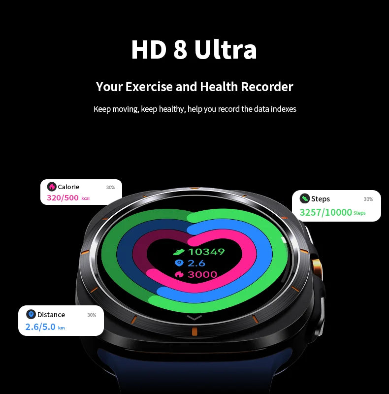 Smart Watch 8 Ultra New Color Matching GPS Compass Smartwatch Bluetooth call NFC IP68 Waterproof Health monitoring Reduction100%