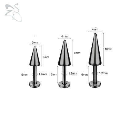 ZS 3pcs/lot 16g Cone Spike Labret Stud Surgical Steel Cartilage Earrings Black Color Barbell Piercing Tragus Helix Rook Jewerly