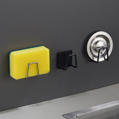 No-Drill Kitchen Sink Storage Rack Stainless Steel Sponge Holder Wall-Mounted Rag Hanger Wire Ball Drain Rack