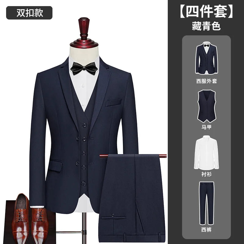 Men's Big Size Suit Set Professional Business Wedding Groom Office Team Uniform Summer Formal Suit