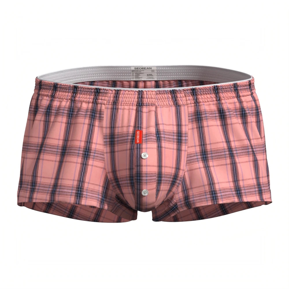 SEOBEAN 100% Cotton new product Men's Plaid Boxer Shorts  Underwear Boxers Home Lounge Shorts Male Underpants Men Sleep Bottoms