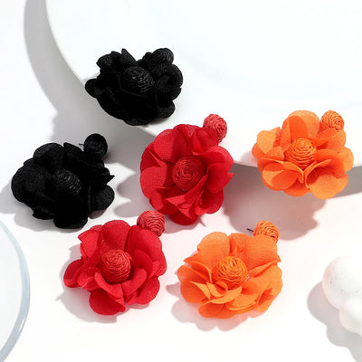 Summer Colorful Lafite Chiffon Flower Earrings for Women Boho Handwoven 3D Flower Fabric Drop Earring Beach Party Jewelry Gifts