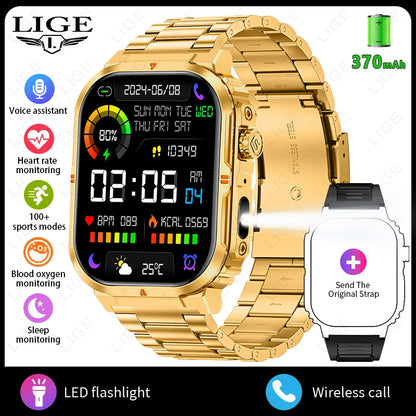 New Smart Watch For Men Women 2.01inch Large Screen Bluetooth Call LED Flashlight Sports Fitness Bracelet Waterproof Smartwatch