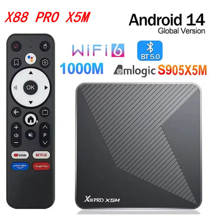TV BOX X88 PRO X5M Android 14 Amlogic S905X5M Quad Core 4K LAN 1000M Dual Wifi6 BT 5.0 Voice Remote Media Player Set Top Box