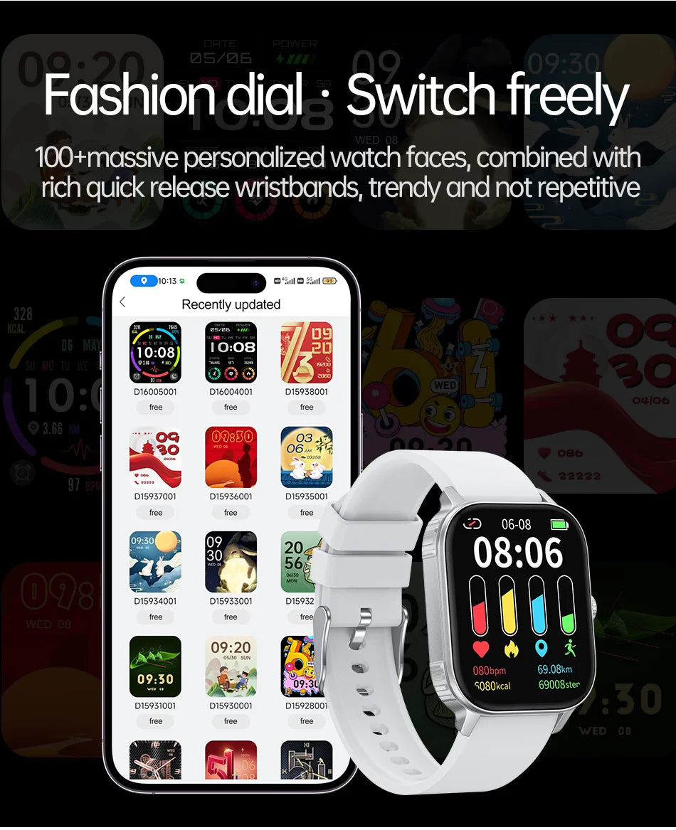 2025 new smart watch 1000MAH 2.04 inch ultra HD screen all day health heart rate detection 70+ sports IP68 waterproof BT call