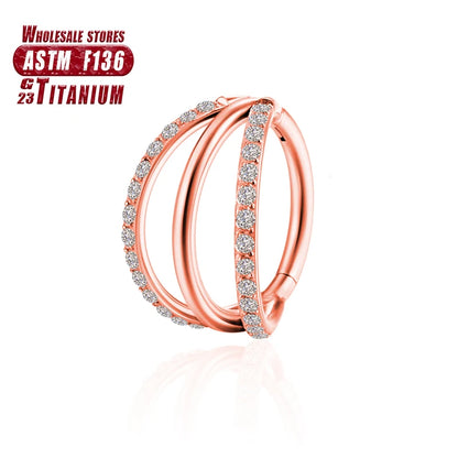 F136 Titanium Piercing Hinged Segment Hoops CZ Stone Nose Rings Ear Cartilage Tragus Helix Earrings Piercing Body Jewelry