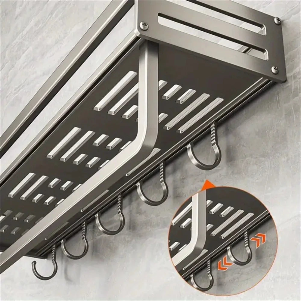 1/2pcs Aluminum Wall-Mounted Spice Rack Multifunctional Item Shelf Kitchen Tools Hooks Kitchen Condiment Storage Rack