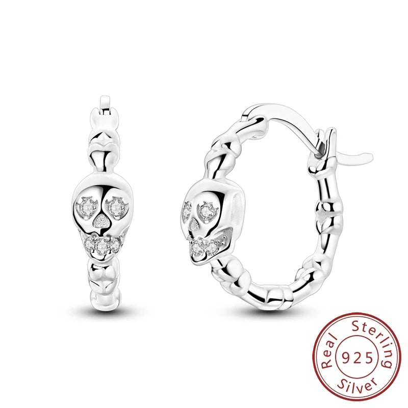 Halloween Earrings Ring Necklace 925 Sterling Silver Sparkling Skull Bow Stud Drop Earring For Women Men Halloween Party Jewelry