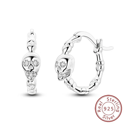 Halloween Earrings Ring Necklace 925 Sterling Silver Sparkling Skull Bow Stud Drop Earring For Women Men Halloween Party Jewelry