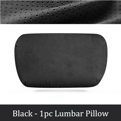 Breathable Suede Car Seat Headrest and Lumbar Pillow Adjustable Height Premium Fabric for Comfort and Stress Relief