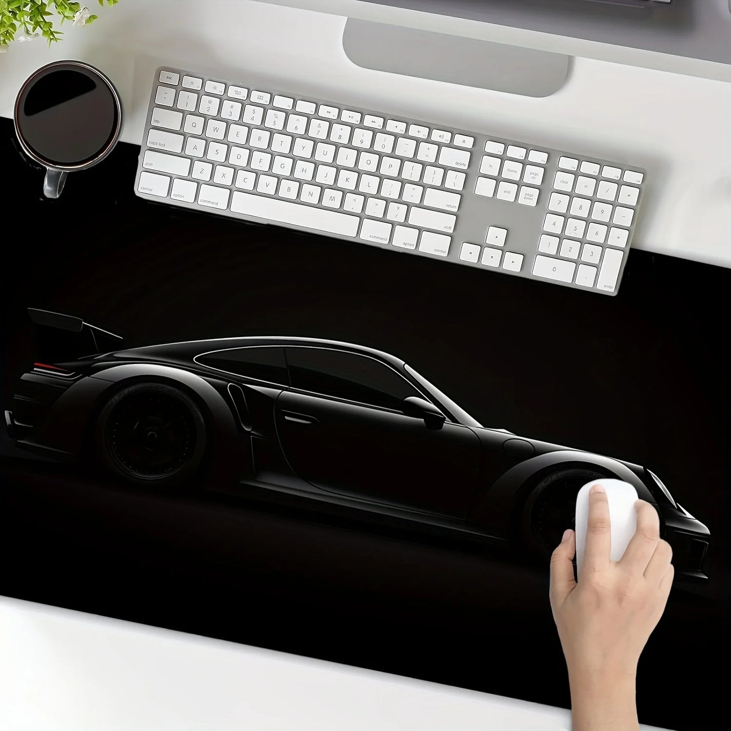 Large Matte Black Gaming Mouse Pad Sports Car Design Anti-Slip Rubber Base Desk Mat for Offices, Home, and Gaming Keyboards Mats