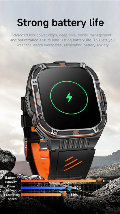 New Smart Watch Men 2.01"HD Screen 3ATM Waterproof Flashlight Health Monitor 1100mAh Battery Sport Bluetooth Call Smartwatch