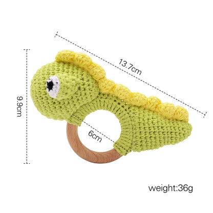 1pc Baby Rattles Crochet Flower Rattle Toy Wood Ring Baby Teether Rodent Infant Gym Mobile Rattles Newborn Educational Toys Gift