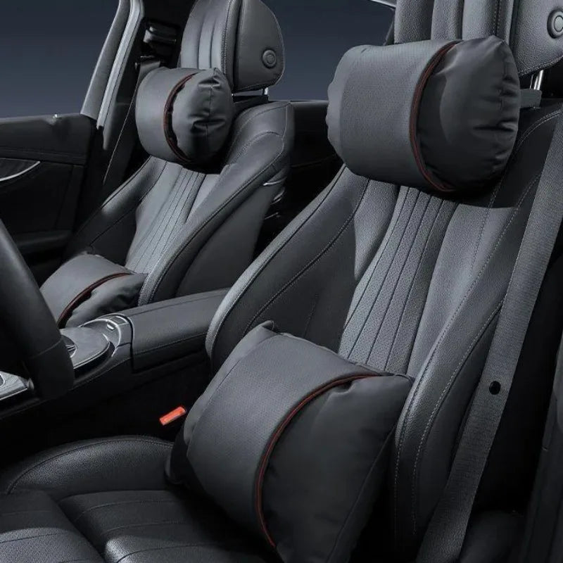 1/2PCS New Car Seats with Nappa Leather Headrests, Breathable Waist Cushions, Neck Pillows, and General Motors Neck Pillows