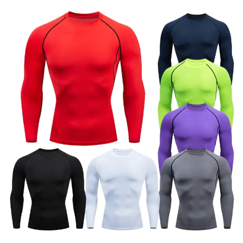 Compression Shirts Men's Rashguard Quick Dry Gym Fitness Shirts Spring Beach Surfing Athletic Sport Running Workout Tops Tees