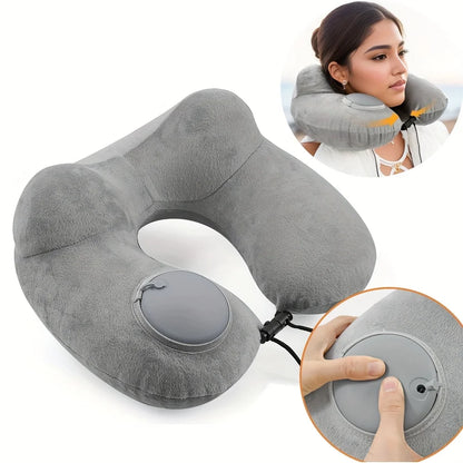 U-Shaped Inflatable Travel Pillow Portable Air Pillow Neck Support Cushion Comfortable Sleeping Pillow Press to inflate pillow
