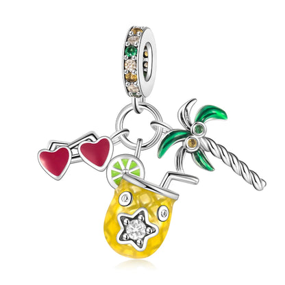 Leisurely 925 Sterling Silver Beach Trip Hawaiian Bikini Surf Coconut Tree Charm Fit DIY Bracelet Necklace Travel Souvenirs