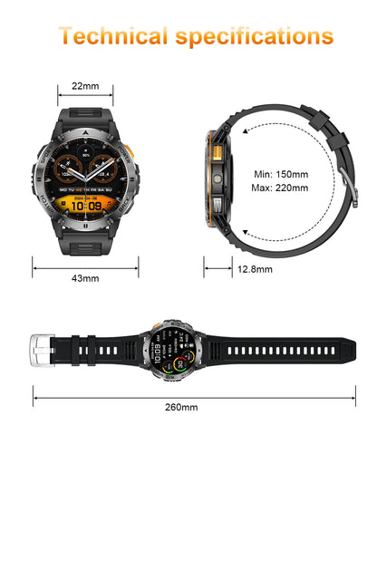2025  Smart Watch Wireless Calling Weather Forecast Magnetic Charging Waterproof LED Flashlight Men smartwatch For Android IOS