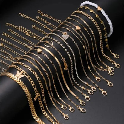 13pcs/Set Bohemian Heart Butterfly Rhinestone Anklet for Women Faux Turquoise Multi-Element Anklets Summer Beach Party Jewelry