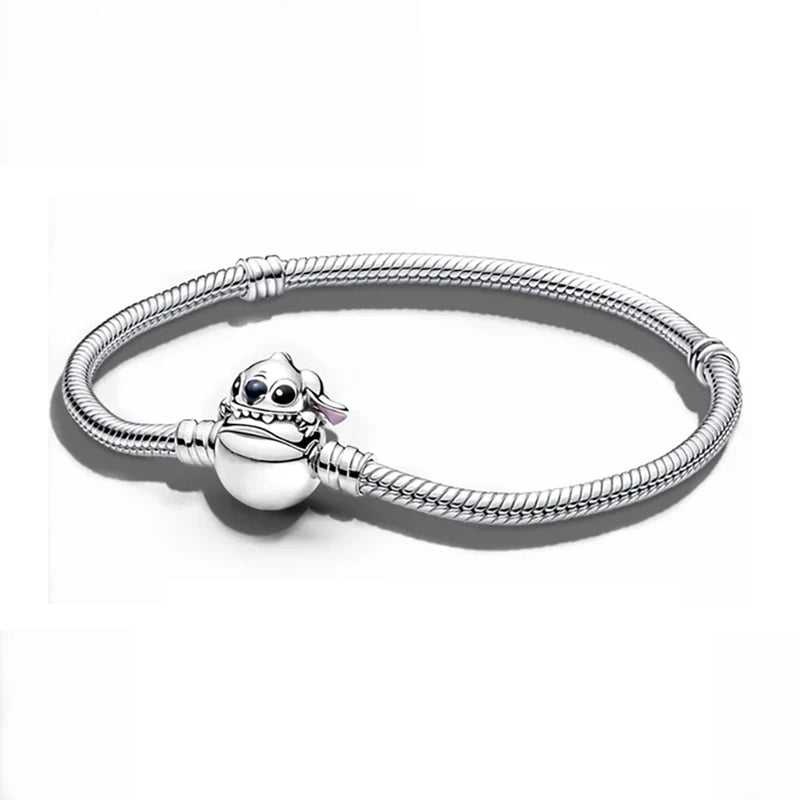 2025 New Disney Mickey Mouse Spider Man Heart Clip Original 925 Silver Plated Bracelet Love Buckle Bead Decoration DIY Women's
