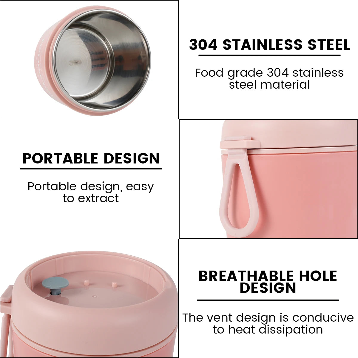 Vacuum Insulated Food Container for Hot Food 304 Stainless Steel with Foldable Spoon Handle Portable Thermoses for Office Work