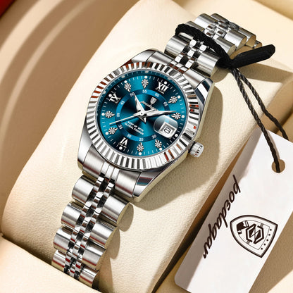 POEDAGAR Top Luxury Couple's Watches Luminous Date Classic Watches For Couple Quartz Stainless Steel Couple Watch Lovers Set+Box