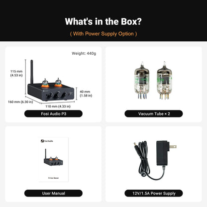 Fosi Audio P3 Bluetooth Tube Amplifier HiFi Stereo Preamplifier Valve Vacuum with Treble & Bass Tone Control For Home Speaker