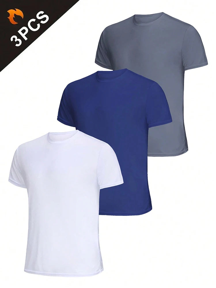 3Pcs Men's Ultralight Quick Dry Sport T-Shirt, Solid Color Breathable Lightweight Top For Fitness Training Workout Running Gym
