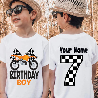 Personalized Name Boys Tshirt Motorcycle Birthday Tshirt1-9year Kids Tshirt Birthday Party Gift Fron/ Back Print Patterns Tshirt