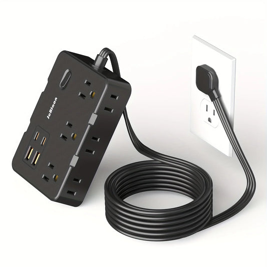Surge Protector Ultra Thin Flat US Plug with 6 Widely Outlets 4 USB Ports,5ft Extender Cable,Power Strip Adapter for Home Office