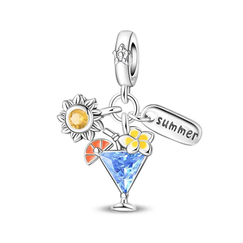 Leisurely 925 Sterling Silver Beach Trip Hawaiian Bikini Surf Coconut Tree Charm Fit DIY Bracelet Necklace Travel Souvenirs