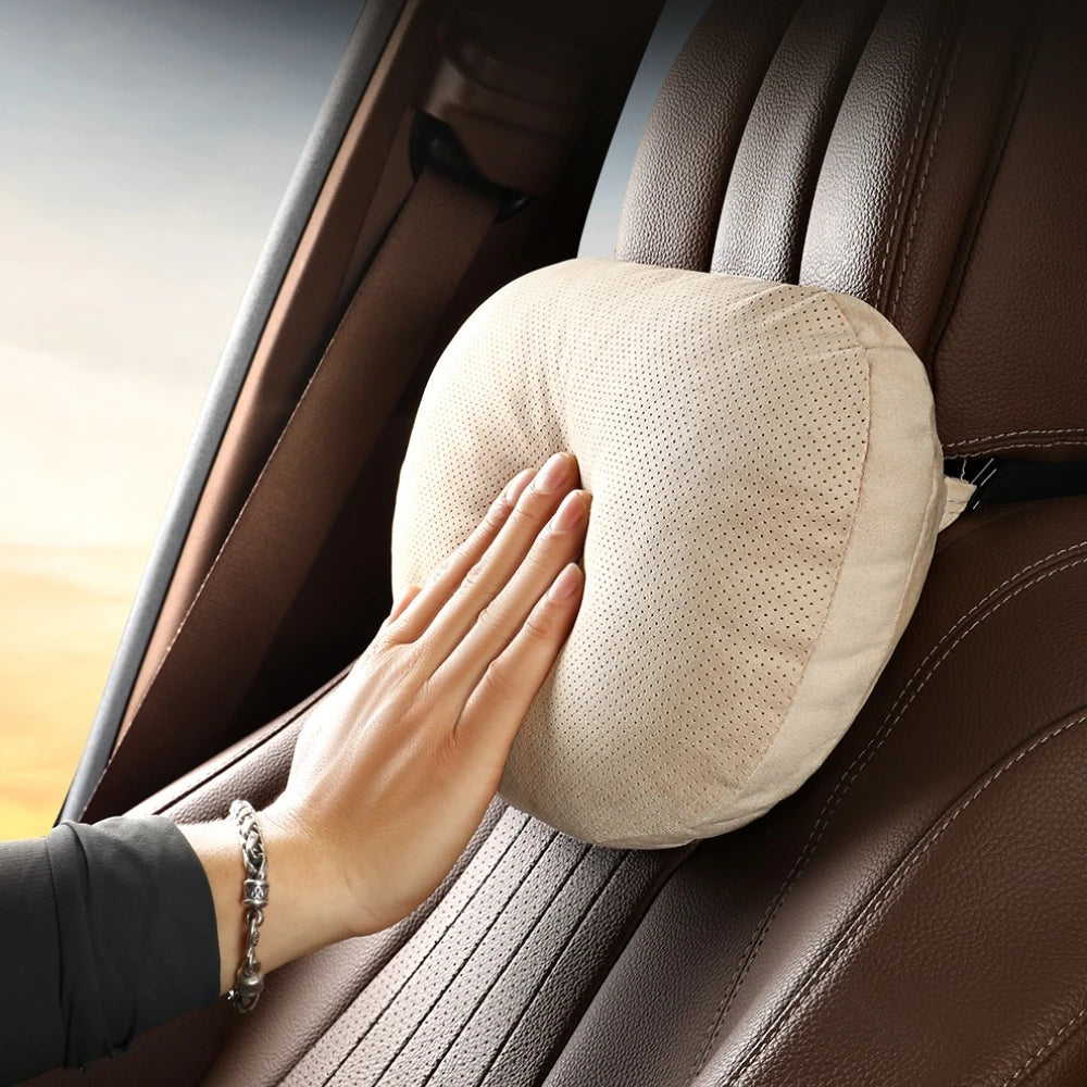 Breathable Suede Car Seat Headrest and Lumbar Pillow Adjustable Height Premium Fabric for Comfort and Stress Relief