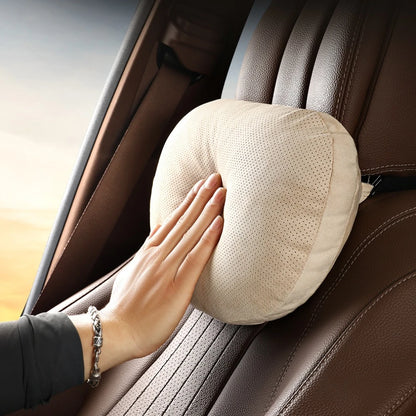 Breathable Suede Car Seat Headrest and Lumbar Pillow Adjustable Height Premium Fabric for Comfort and Stress Relief