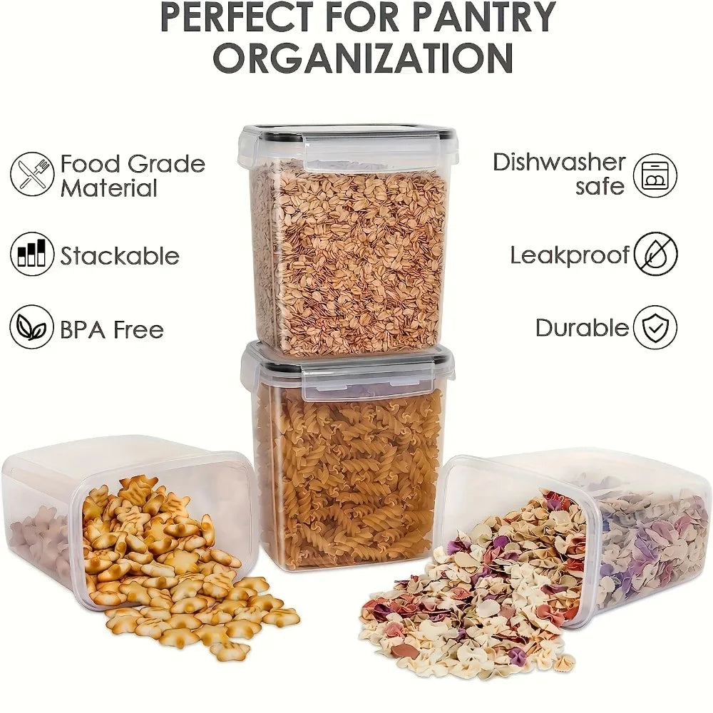 BPA free plastic kitchen storage container, sealed food storage container with lid, used for storing dry food, flour, and sugar