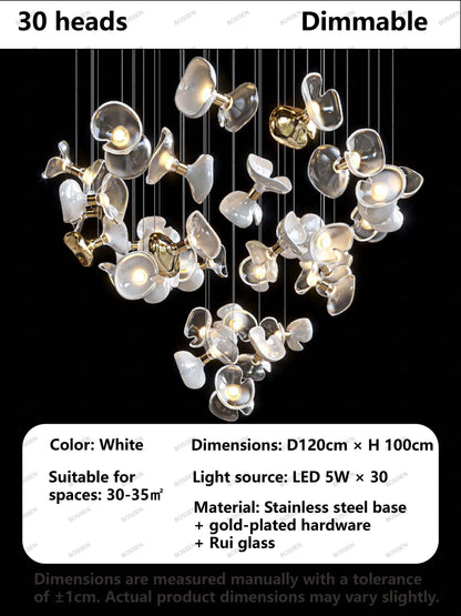 BOSSEN Light Luxury Dimmable Green Crystal Glass Chandelier Pendant Light White Gold Stainless Steel for Living Room decor