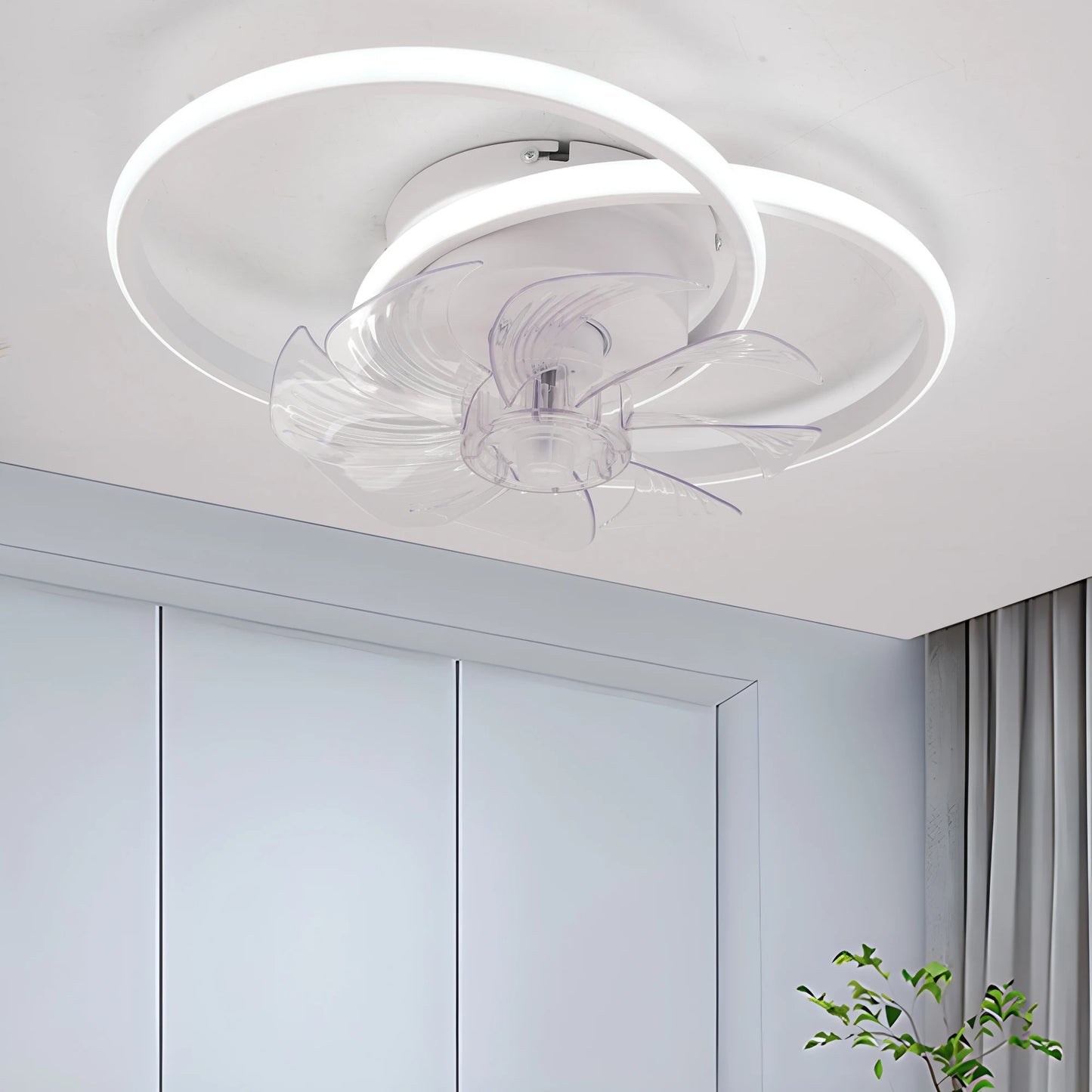 Smart Mute Ceiling Fan with Lighting White Intelligent Dimming 6 Wind Power Ceiling Fan with Remote Control APP Home Appliance
