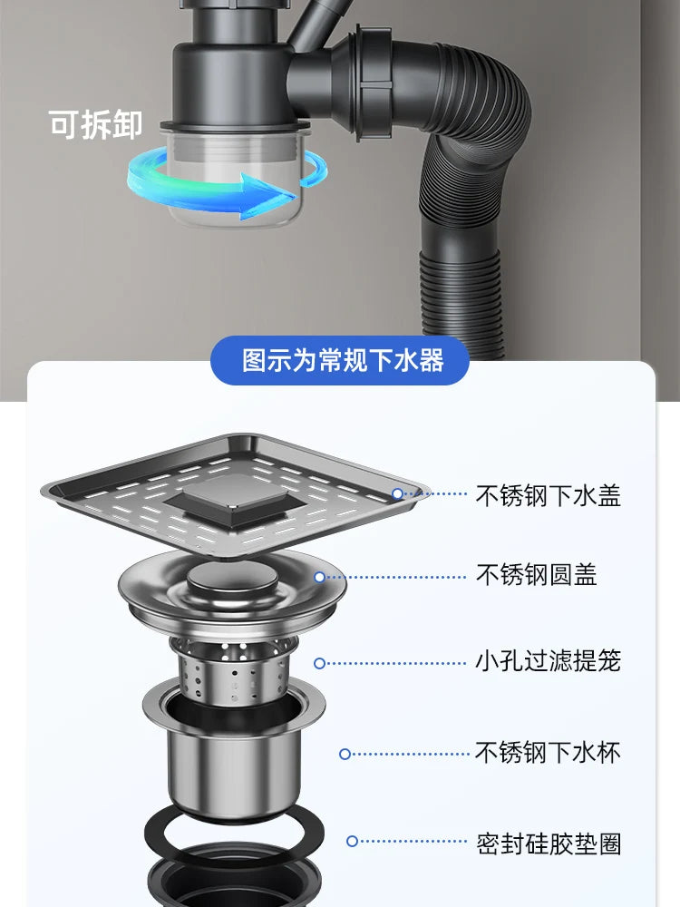 Kitchen 304 Stainless Steel Sink Vegetable Basin Large Sink Household Kitchen Vegetable Basin Countertop Dishwasher