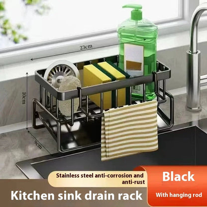 1 Set Durable Sponge Drain Rack Dish Box Kitchen Organizer with Brush Detergent Holder Sink Faucet Rack for Home Bathroom