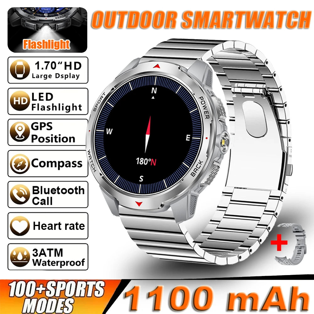 2026 New Smart Watch Men with Flashlight Sports 3ATM Waterproof 1100 mAh Large battery BT Call  Man for Android iOS Smartwatch