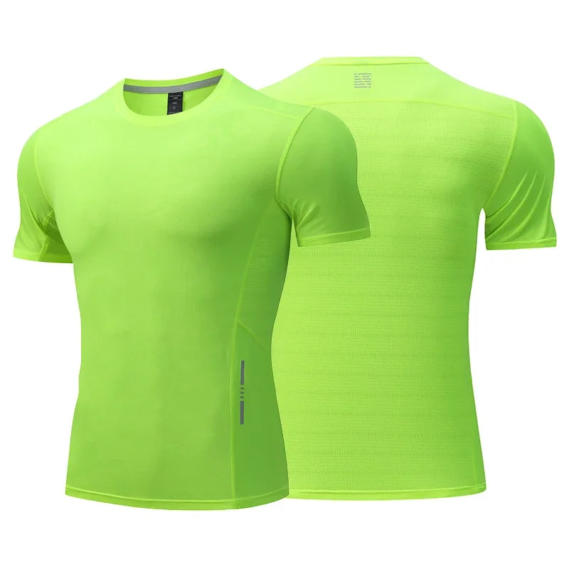 Dry Fit Men Running Shirt Tops Fitness Compression Gym Polyester Sports T-shirt Outdoor Workout Training Muscle Fit Clothing