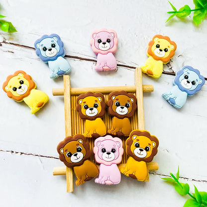1/3/10pcs Lion Baby Silicone Teether Beads Toy DIY Pacifier Chain Necklaces Pendant Bite Chew Rodent For Teething Kids Toys