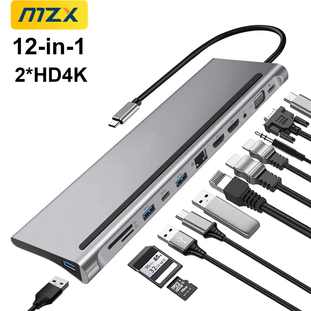 MZX USB Multi-hub Docking Station Type C Multi Hub Extension A HDMI-compatible Rj45 Pro Adapter Dock for Macbook Mac Mini Laptop