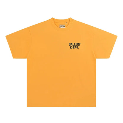 Men's GALLERY DEPT. T-Shirt Black Yellow Print HOLLYWOOD CA Oversized Cotton Streetwear Tee Summer Casual Short Sleeve Top