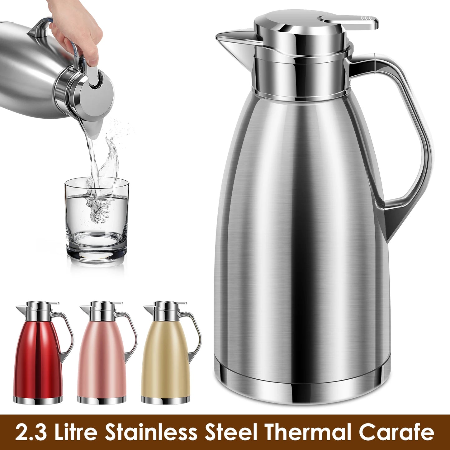 2.3L Double Wall Insulated Jug Stainless Steel Vacuum Flasks Office Hot Coffee Thermos Insulation Kettle Hot Water Thermos Pot