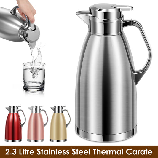 2.3L Double Wall Insulated Jug Stainless Steel Vacuum Flasks Office Hot Coffee Thermos Insulation Kettle Hot Water Thermos Pot