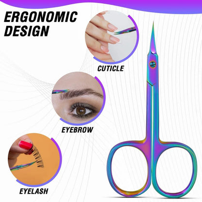 Ultra Fine Cuticle Scissors, Curved Blade Nail Clippers, Eyebrow & Eyelash Trimming Scissors for Manicure and Pedicure